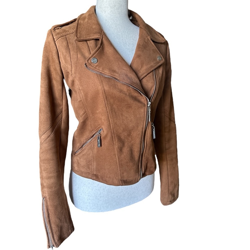 Indigo Saintts Faux Suede Moto Jacket Brown Coat  Y2K Motorcycle Size L